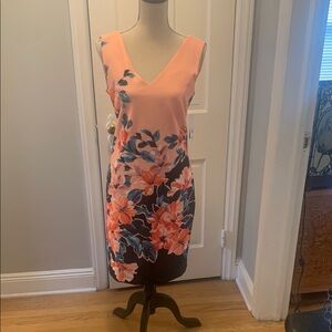 Donna Ricco Orange V-Neck Sleeveless Sheath Midi Dress